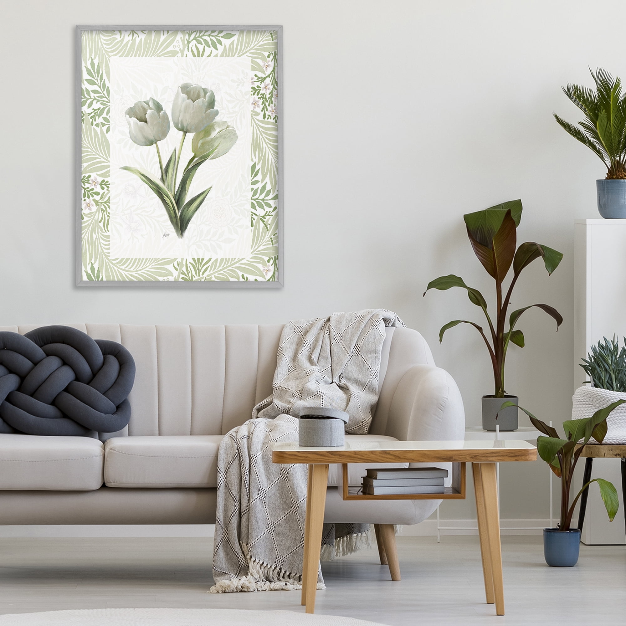 Stupell Industries Pale Green Tulip Trio Gray Framed Giclee Art, design by Nan