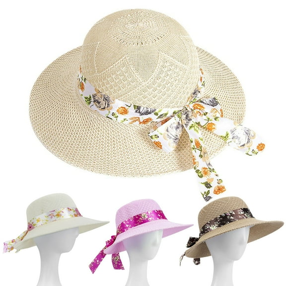 Happy Date Women Summer Wide Brim Straw Hat Beach Foldable Sun Hats Floppy Roll Up Cap Uv UPF 50 Caps