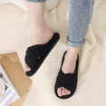 thumbnail image 2 of Litfun Women's Open Toe Slippers Corduroy Cross Bow House Slippers Memory Foam Slide Slippers, Black, 2 of 6