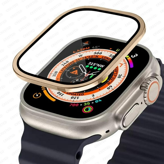 LEIXIUER 2Pack Aluminum Alloy Metal Frame with Film for Apple Watch Ultra 2/Ultra 49mm for Iwatch Ultra 2,Tempered Glass Screen Protector Frame Bumper Anti-Scratch HD Full Film Accessories