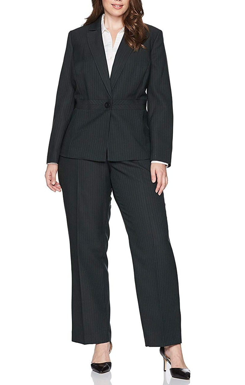 Womens Pant Suit Plus One Button Tonal Stripe 16W