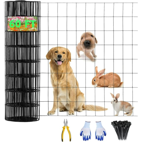 COZONY 16GA PVC Coated Chicken Wire Fence Roll, 24"x60', 2"x3" Mesh for Poultry, Rabbit & Garden Protection, Heavy Duty Deer Barrier, Black