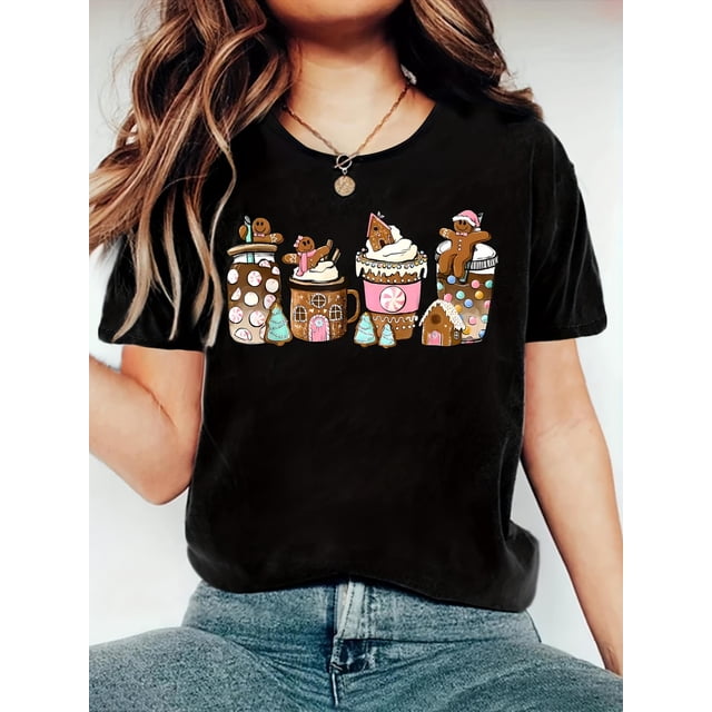 Women's Casual Summer T-Shirt with Chocolate Milk Tea Print - Soft Polyester, Crew Neck, Short Sleeve, Machine Washable Tee For Adult, Men, Women, Teen, Teenager, Adolescent, Youth