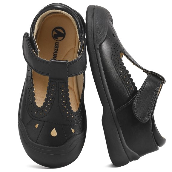 BIGWOW Girls Mary Jane Dress Shoes Ballet Flats Shoes Party School Black 12 Little Kid