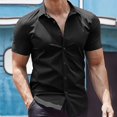 thumbnail image 2 of Men's Ice Silk Business Shirt Anti-Wrinkle Quick-Drying Solid Tee Short Sleeve Lightweight Casual Work Tops, 2 of 6
