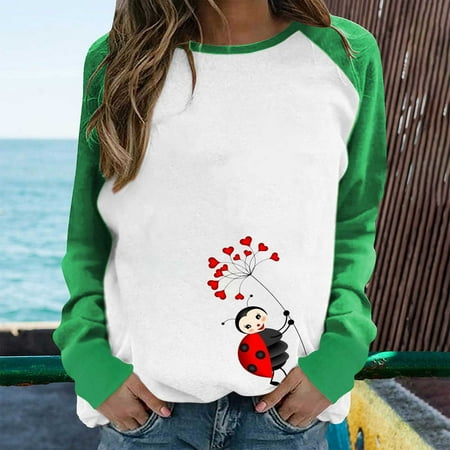 

Juebong Sweatshirt for Women Valentine Day Printed Sweatshirt Crewneck Casual Lightweight Long Sleeve Pullover Sweater Top Green shirts for women M