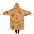 thumbnail image 2 of Oversized Wearable Blanket Hoodie,Brown Mushroom Leaf Orange Pattern Sherpa Blanket Hoodie with Super Pockets,Super Warm Fuzzy Pullover for Women & Men, 2 of 6