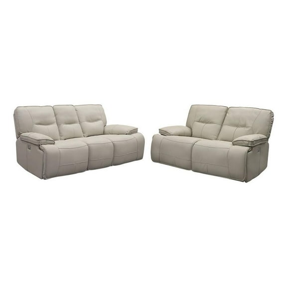 Pemberly Row Contemporary Oyster Power Reclining Sofa and Loveseat