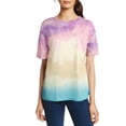 thumbnail image 3 of LAVA Women Tie Dye Shirts Crew Neck Short Sleeve Color Block Top Casual Loose Tees (Pink, 2XL), 3 of 7