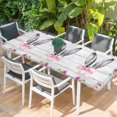 thumbnail image 2 of Spring Easter Table Cloths for 8 Foot Rectangle Tables, Watercolor Flowers Rabbits Ears Bow Wooden Gray Patio Waterproof Elastic Fitted Tablecloths, Washable Rectangular Table Cover for Camping, 2 of 8