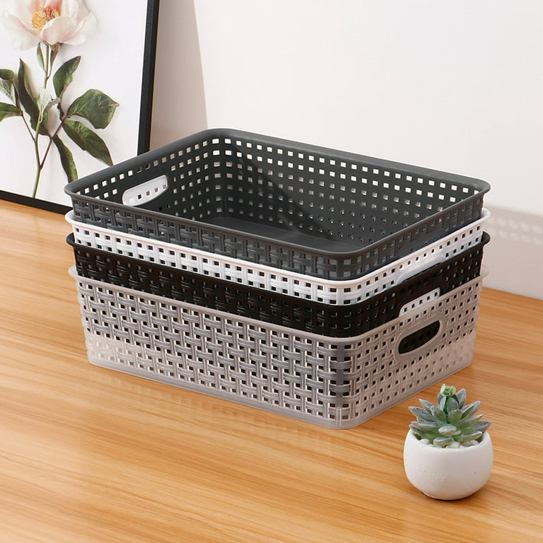 Plastic Storage Basket 6-Pack, Woven Baskets Bins for Organizing Bathroom,  Kitchen and Office,34*25*9.2cm 
