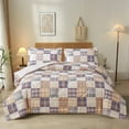 thumbnail image 4 of Beartech 3 Piece Comforter Set Full/Queen Size,Beige Plaid Patchwork Comforter Bedding Set for All Season, Bed in a Bag with Pillowcases, 4 of 11