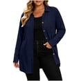 thumbnail image 3 of Plus Size Women's Collared Button Front Cardigan, Lightweight Loose Mid Length Outerwear for Daily Casual Navy XL, 3 of 8