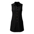 thumbnail image 4 of Women's Sleeveless Solid Color Cotton Linen Blend Shirt Dress Collared Button Down Casual Dress with Pockets Black M(M), 4 of 7
