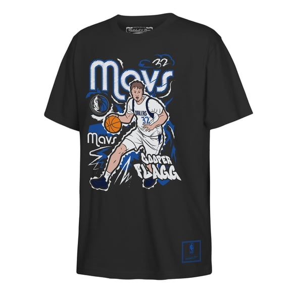 Youth Mitchell & Ness Cooper Flagg Black Dallas Mavericks Chalked Up Player Name & Number T-Shirt