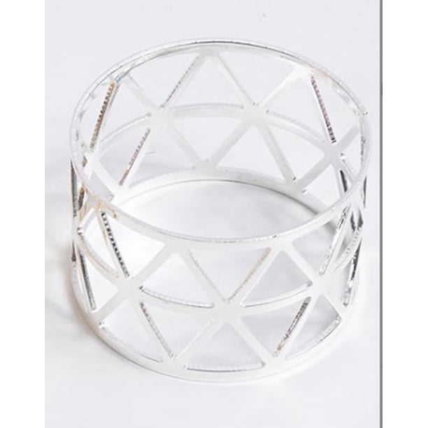 Xiao Hua Hebilla de servilleta de metal triangular ahuecada, anillo de servilleta, anillo de tela, decoración de mesa de comedor (plata)