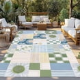 thumbnail image 2 of Spring Floral Checkered Outdoor Rug for Patio/Deck/Porch, Non-Slip Large Area Rug 5 x 7 Ft, Sage Green Daisy Buffalo Plaid Indoor Outdoor Rugs Washable Area Rugs, Reversible Camping Rug Carpet Runner, 2 of 8