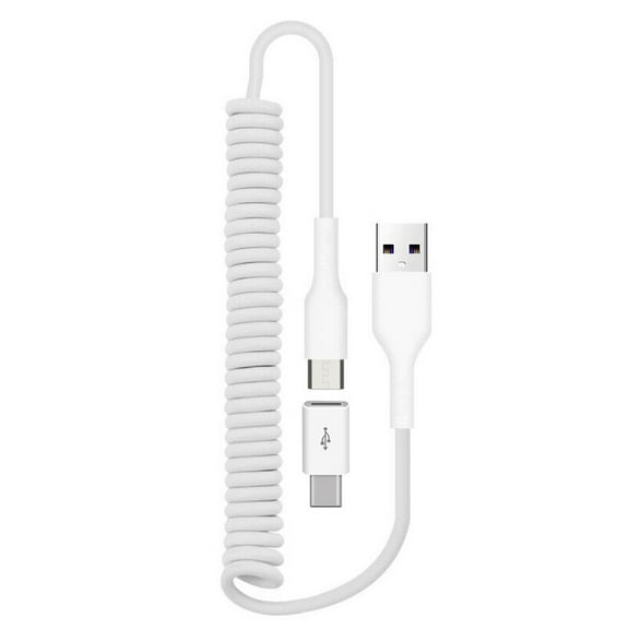 Coiled USB Cable Charger Cord for Samsung Galaxy A15 5G/A24/A25 5G/A34 5G/A35 5G/A54 5G/A55 5G - Power Wire Sync White