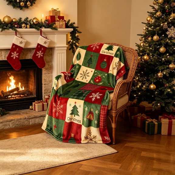 Eoozwa Christmas Checkered Tree Ornaments Flannel Throw Blanket All Season Using Ultra Soft Fuzzy Plush Cozy Non-shedding Blanket for Couch Sofa Bed Camping, Ideal Gift for Adults