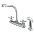 thumbnail image 3 of Kingston Brass GKB718AXSP Water Saving Victorian High Arch Kitchen Faucet with Cross Handles and Sprayer, Satin Nickel with Polished Brass, 3 of 7