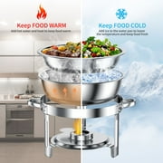 Chafing Dish Buffet Set 2 Pack: TINANA 5QT Stainless Steel Chafing Dishes for Buffet with Glass Lid & Lid Holder, Round Chafers and Buffet Warmers Sets for Parties, Events, Wedding, Camping, Dinner
