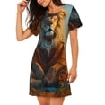 thumbnail image 2 of Wukai Prairie Meditating Lion Print Women's Loose Short Sleeve Nightgown, Soft Sleep Dress for Comfortable Relaxation, Casual Lounge Wear, 2 of 6
