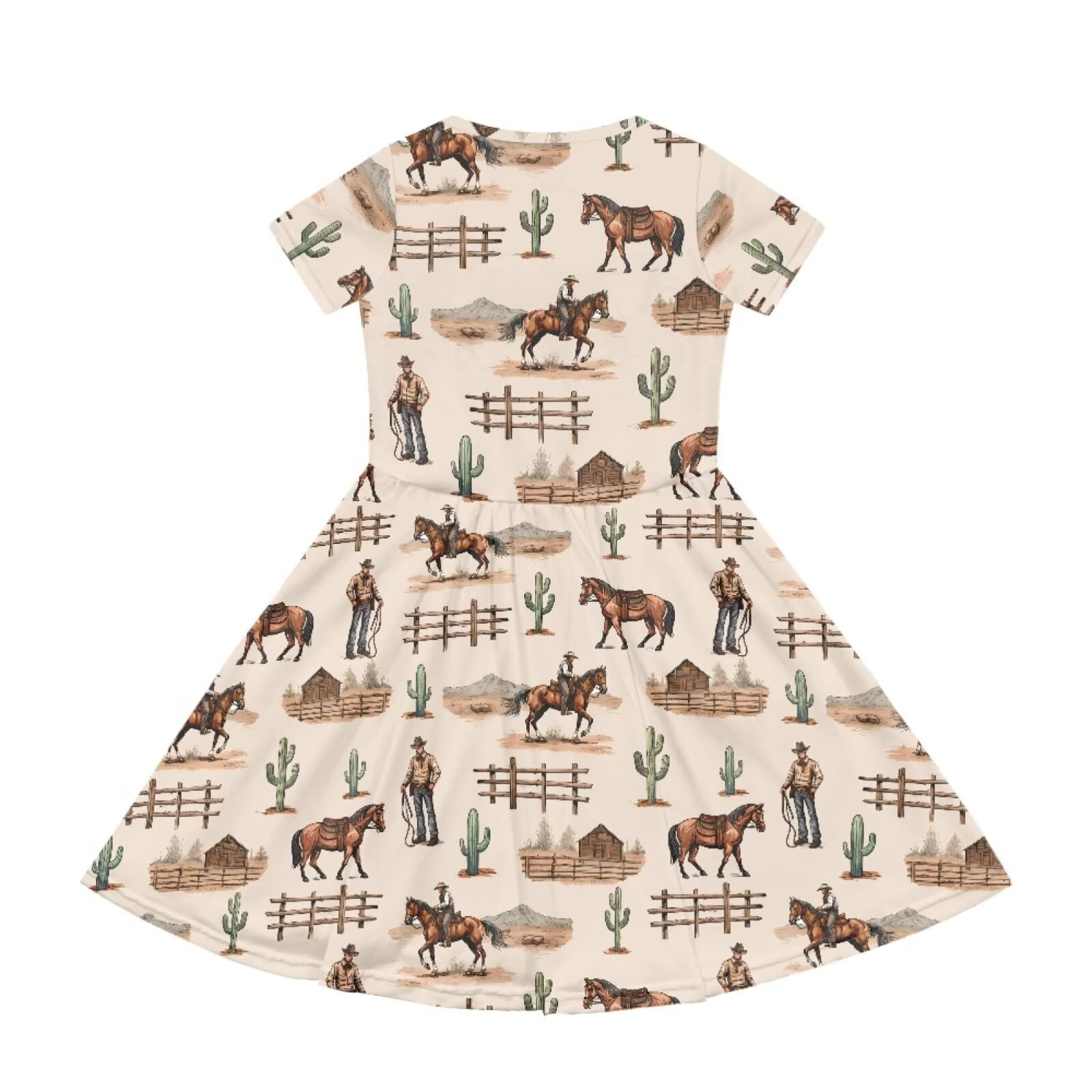 Uourmeti Aztec Horse Short Sleeve Swing Dresses 2-3T Girls Crew Neck Midi Dress Summer Casual Beach Dresses with Pockets