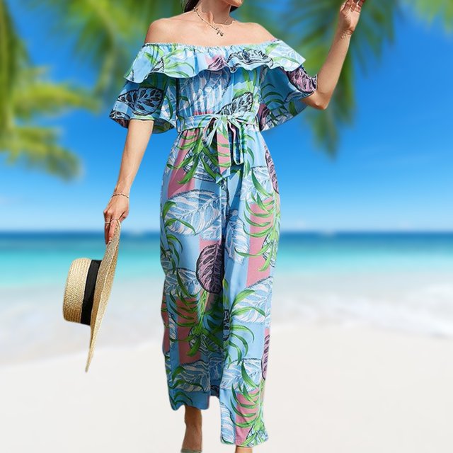 Monos De Mujer Mono de gasa con estampado floral Mamelucos casuales de una pieza para el trabajo (Azul XL) Ygjytge para Mujer Azul T XXL