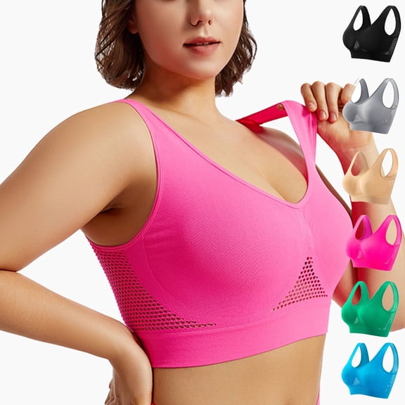 Cyglowse Sports Bras for Women High Support Moisture Wicking Workout Bras Cozy Wireless Athletic Bralettes with Embedded Pad Hot Pink 2XL