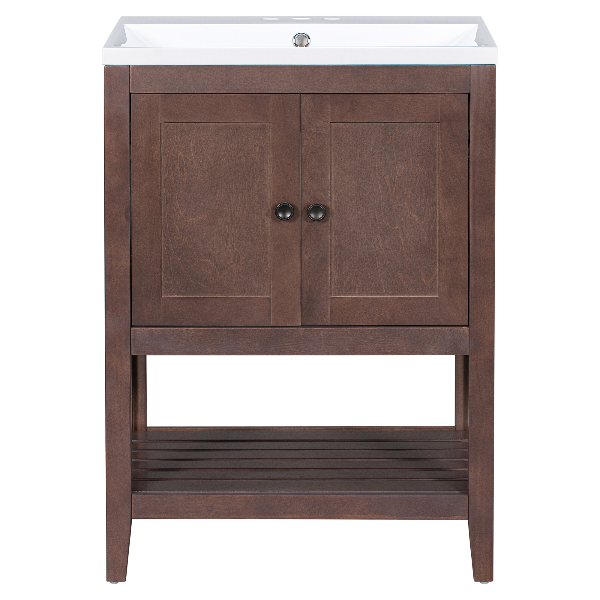 HABITRIO 24 Wood Bathroom Vanity W/Resin Sink Storage Cabinet Pull-out  Footrest