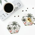 thumbnail image 4 of Lsque Flamingo Palm Trees Pattern 4" Drink Coasters Set of 4, PVC Leather Absorbent Coasters, Table Coaster Set Decorative Coffee Cup Coasters Housewarming Gift -Hexagon, 4 of 6