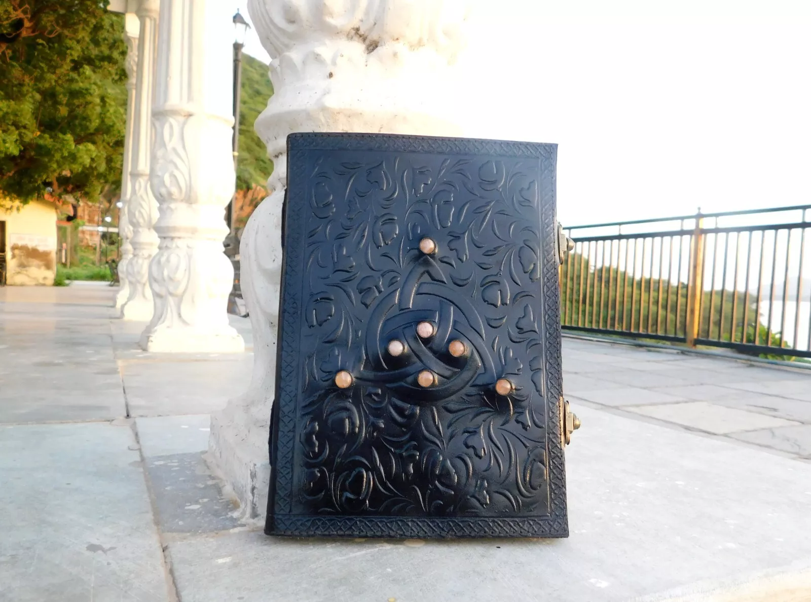 Handcrafted Embossed Design Vintage Leather Bound Journal Diary Celtic Trinity Knot Notebook For Men & Women Office Stationary Use