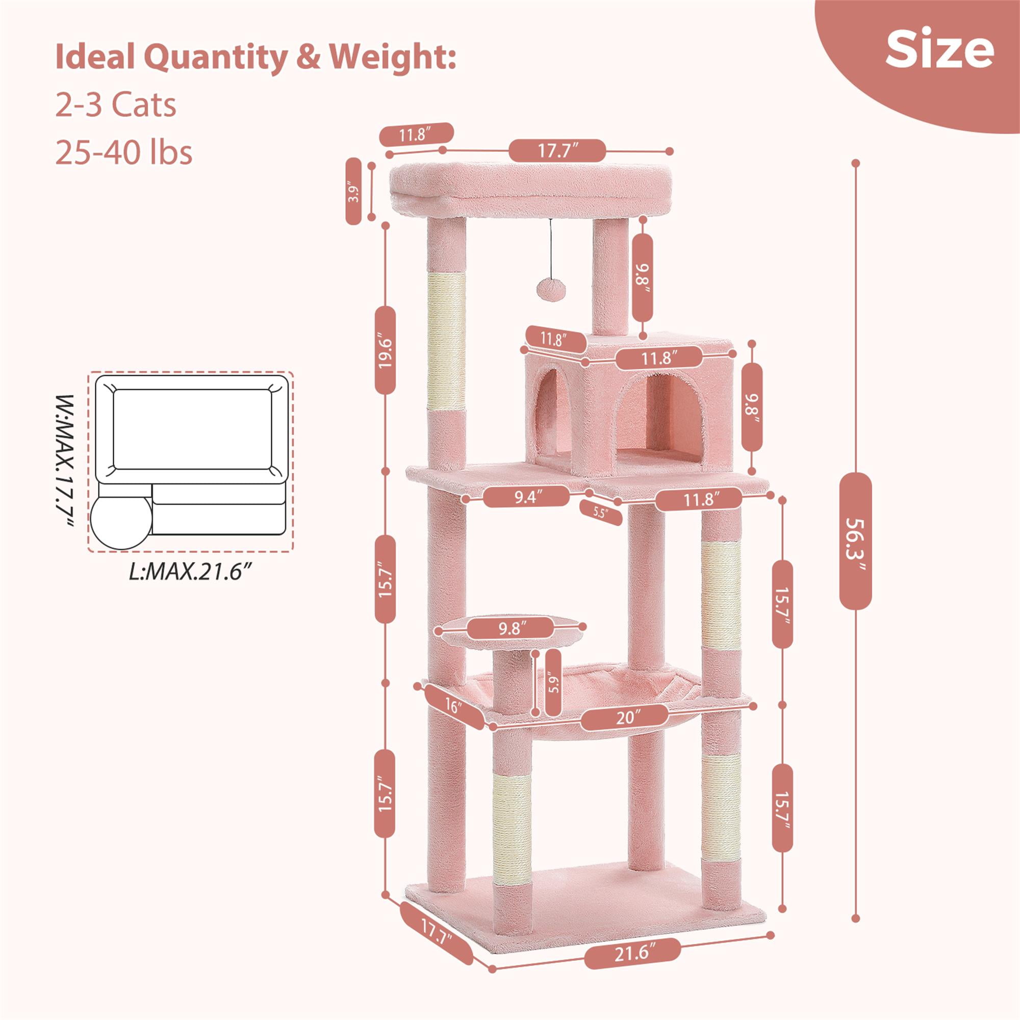 Kadyn 56" Wood Cat Tree Tower for Large Cats, Cat Tree House for Indoor Cats with Cozy Cat Condo, Super Large Hammock and Plush Perches, Dark Gray