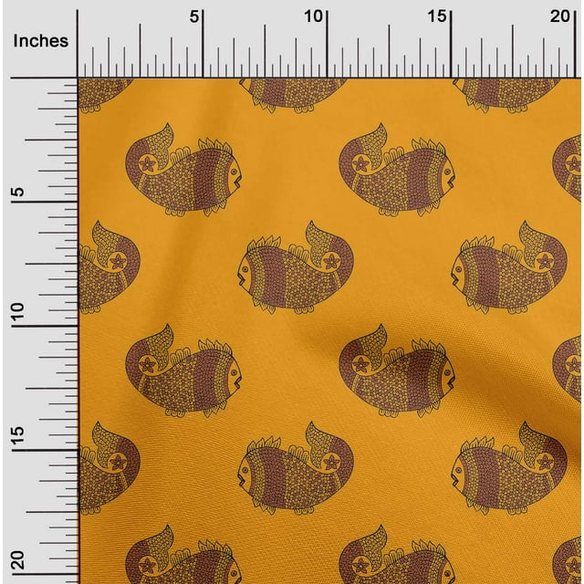oneOone Viscose Chiffon Fabric Fish Block Print Sewing Fabric BTY 42 Inch Wide