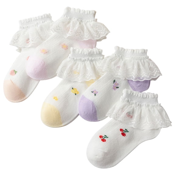 KAWELL 5 Pairs Baby Toddler Girls Ruffle Lace Socks Cotton Frilly Ankle Soft Dress Children Princess Socks 3-15T
