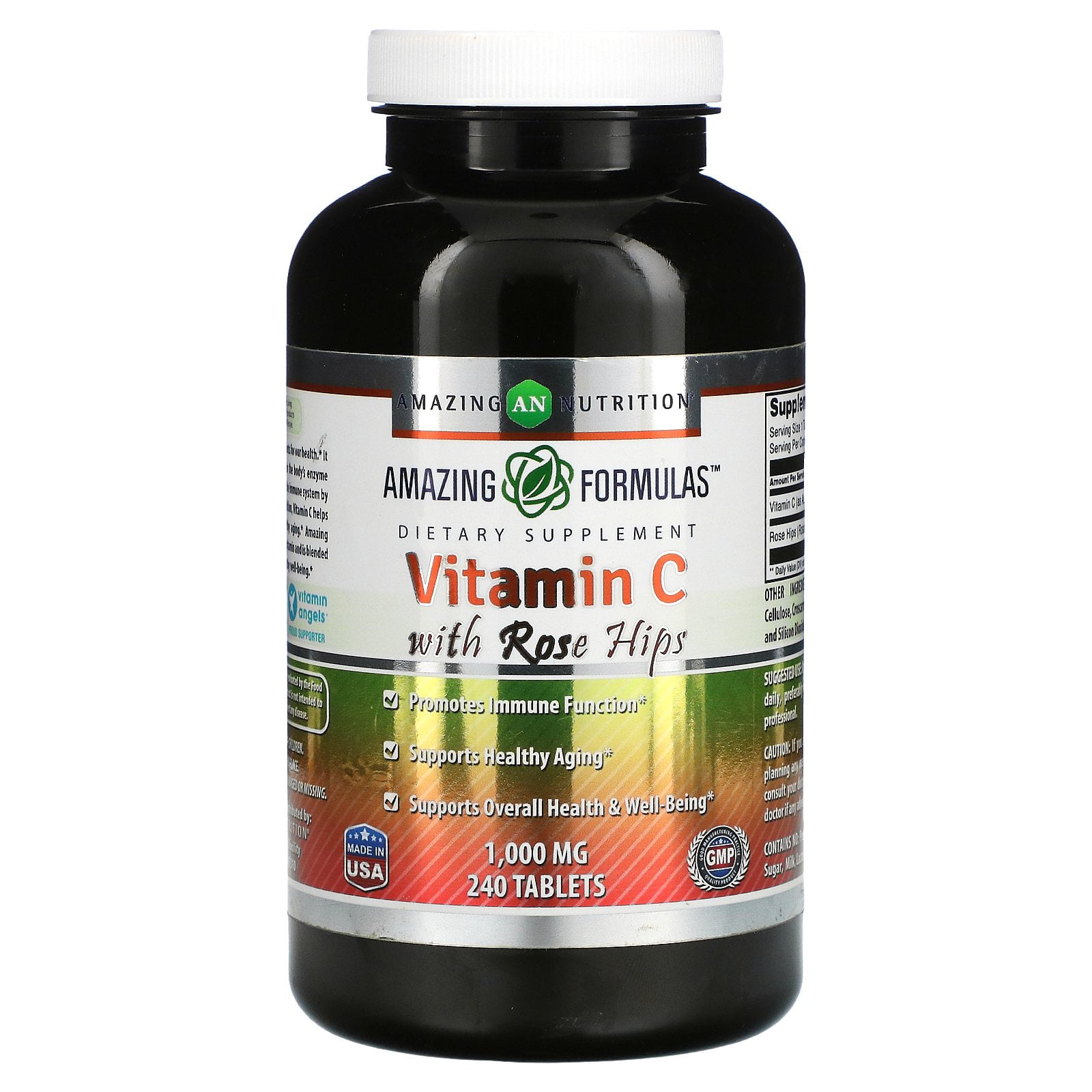 Vitamin C with Rose Hips, 1,000 mg, 240 Tablets, Amazing Nutrition