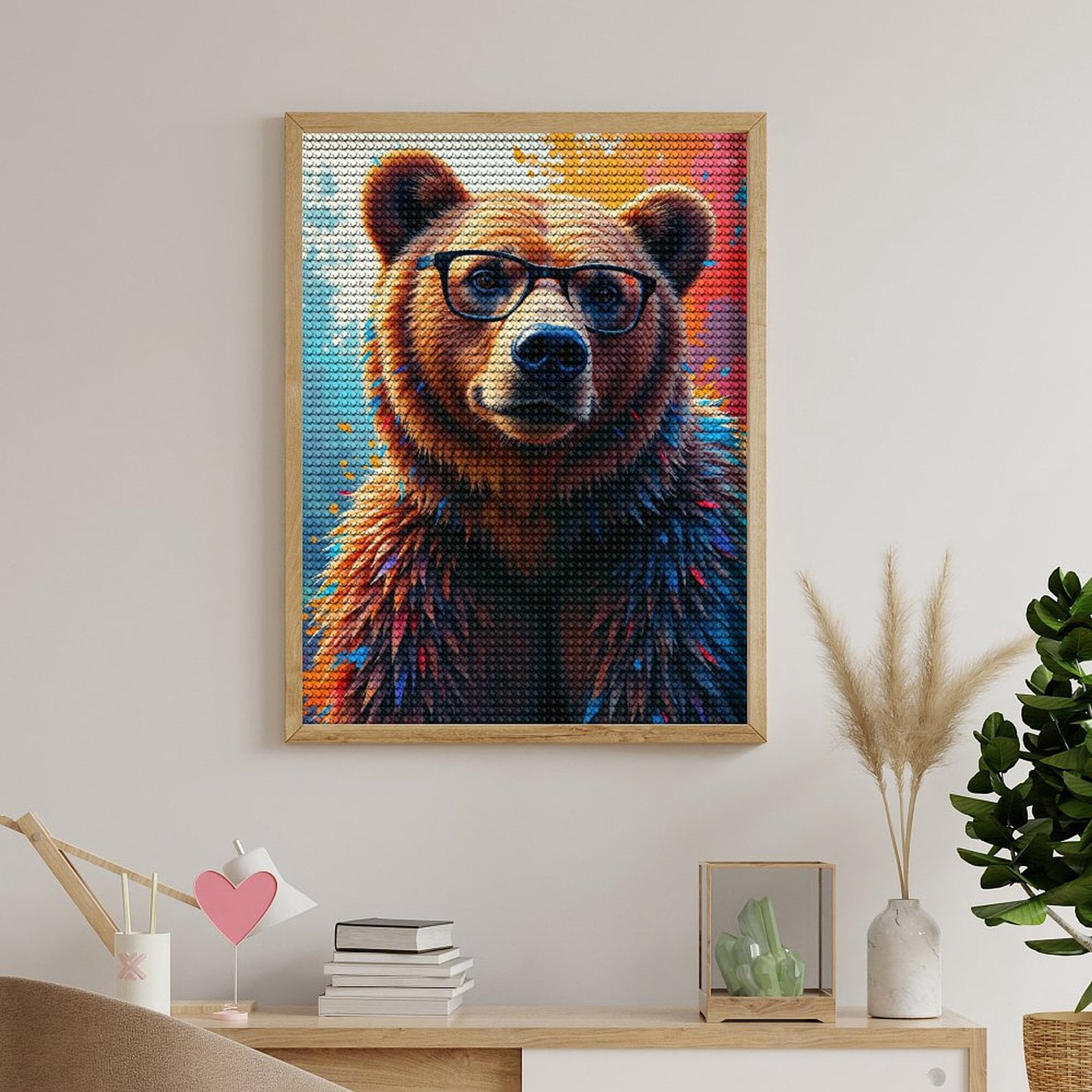 Diamond Art Kits for Adults, Bear With Glasses Colorful Portrait 5D Diamond Painting Kits for Adults Beginners, DIY Full Drill Diamond Painting, Gem Art and Crafts 12x16