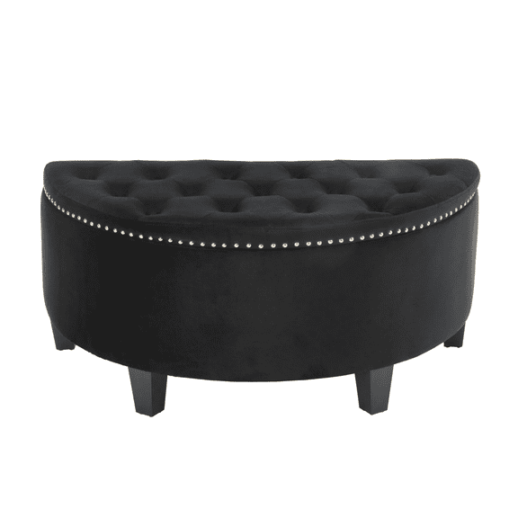 Impressions Vanity Luna Storage Bench for Bedroom with Silver Nailhead and Interior Storage (Black Velvet)