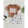 thumbnail image 3 of Baby Boy Summer Clothes Letter T Shirt 6M 12M 18M 24M 3Y Cow Print Retro Boho Jogger Pants Toddlers Country Cowboy Shorts Set, 3 of 10
