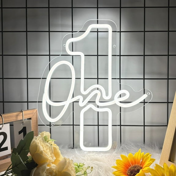 One Neon sign, One Led sign for First Birthday, 1st Birthday Neon Light for Bedroom, Kids Room, USB Powered Light Up Signs for Party Decor