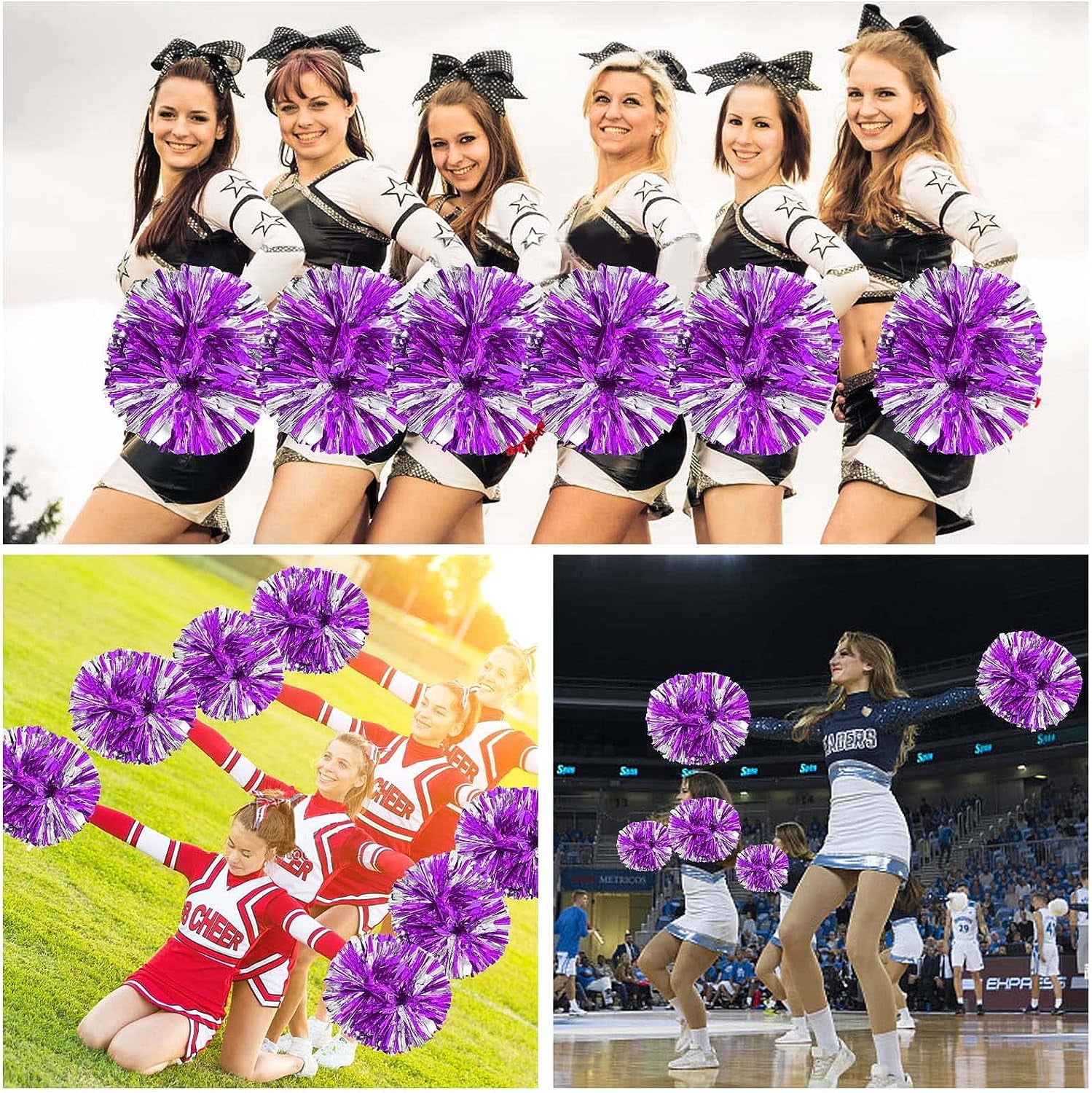 LINLIN Pom Poms Cheerleader 2 Pieces Metallic Cheerleading Pompons Flower Ball, Aerobics Cheerleading Pom Poms, for Sports Dance Cheerleading Pompons Plastic