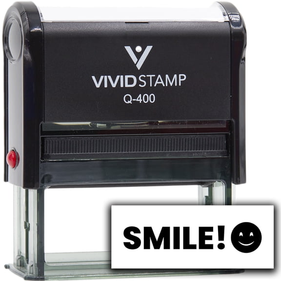 Vivid Stamp SMILE! Self-Inking Rubber Stamps Teachers And Schools | Motivational Stamps For Children | Re-inkable Ink Pad (Black Ink) - Q-400