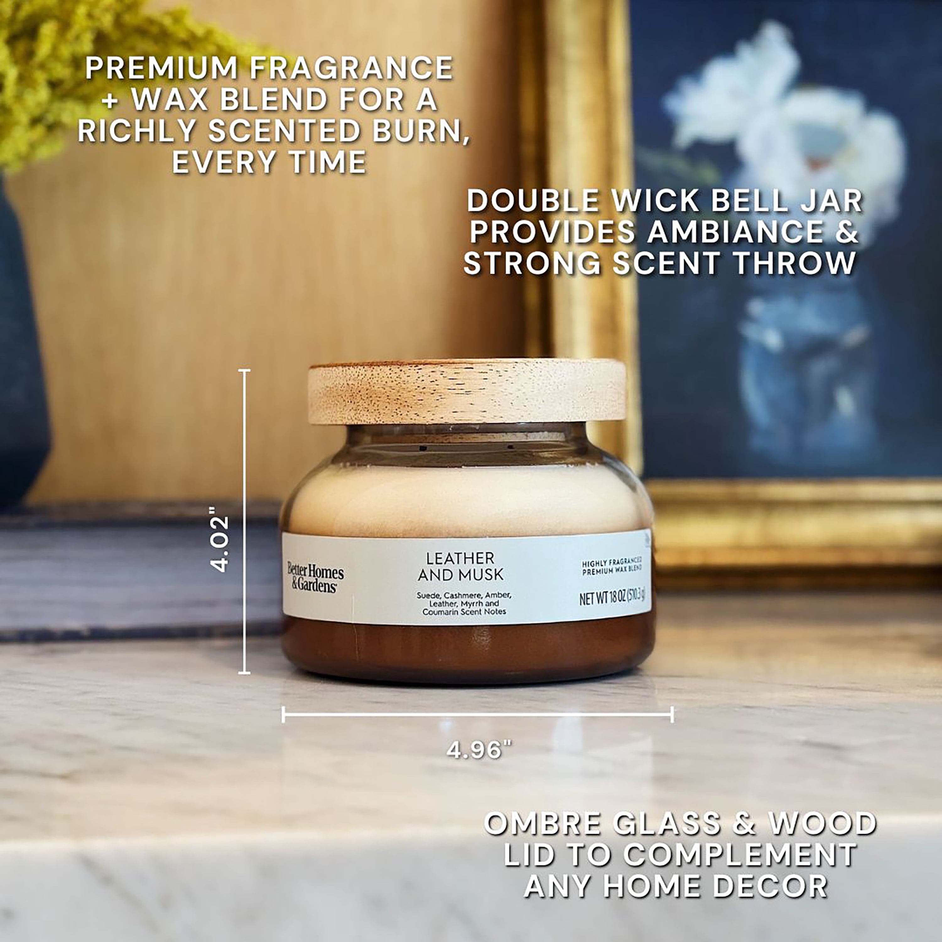 Better Homes and Gardens Leather and Musk Scented 2-Wick Ombre Jar Candle 18oz.