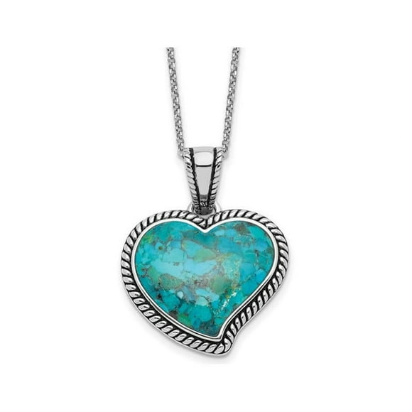 Turquoise Heart Pendant Necklace in Sterling Silver with Chain (16 inches)
