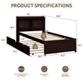 thumbnail image 4 of UHOMEPRO Twin Trundle Bed Frame with Storage and Bookcase Headboard, Espresso Twin Bed with Trundle for Kids, Twin Bed Frame for Boys Girls, No Box Spring Needed, 4 of 7