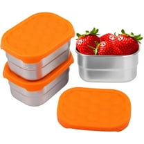 3 Pcs Stainless Steel Containers, Boriyuan 8oz Small Snack Container with Silicone Lids, Reusable Lunch Box Food Containers for School, Picnics, Camping Trips, Rectangle (3.82 x 2.91 x 1.89 in)