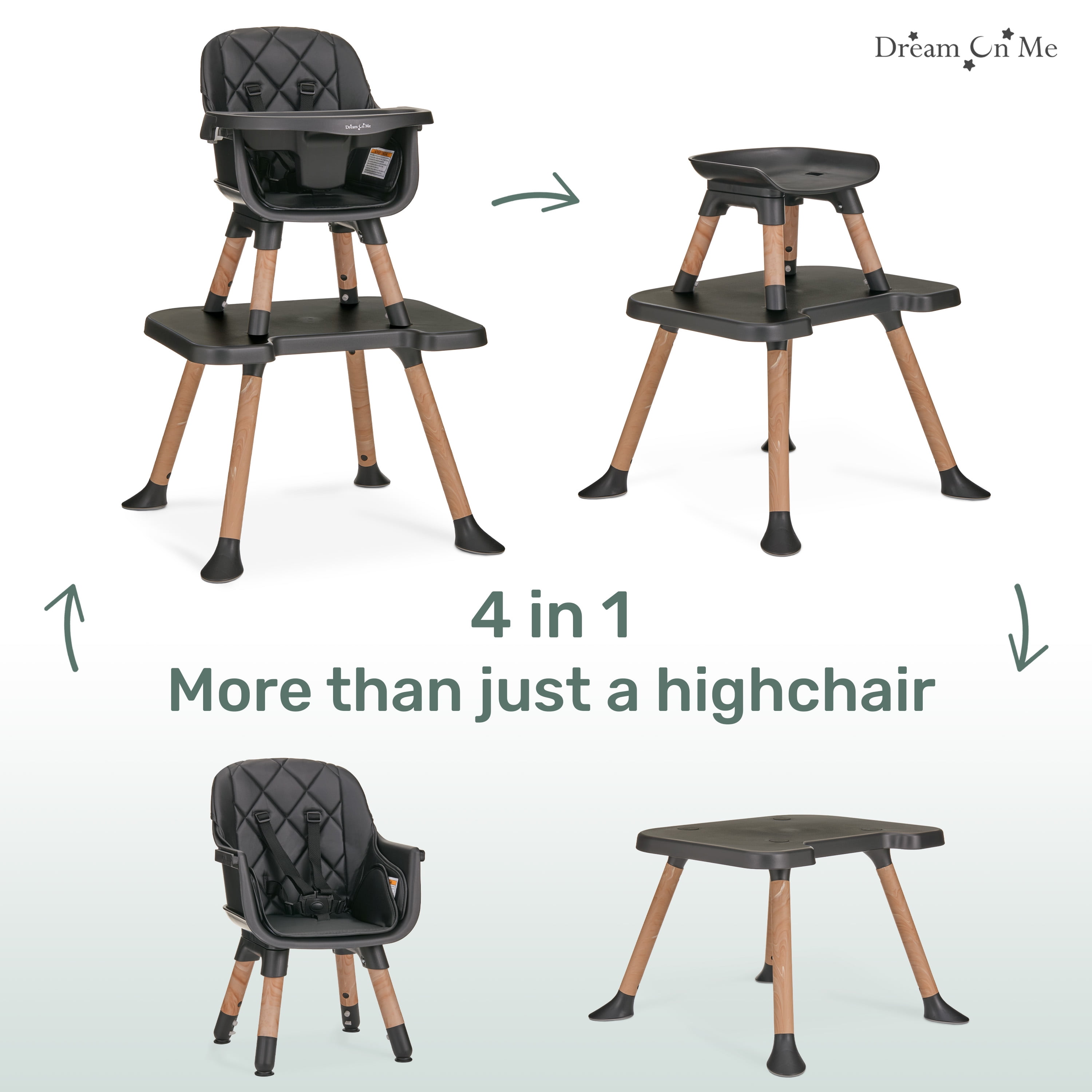 Dream On Me Luna 4 in 1 convertible Highchair, Black