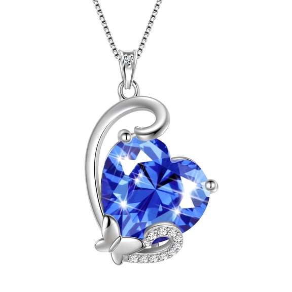 Juwaliy December Birthstone Necklace for Women,925 Sterling Silver Butterfly Heart Necklace Pendant Tanzanite Jewelry Mother Christmas Birthday Gift