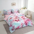 thumbnail image 3 of Feelyou 3D Japanese Blossoms Bedding Comforter Set 7pcs for Female, Blue Pink Queen Bedding Sets, Dreamy Flower Floral Reversible Queen Sheet Sets, Super Cozy Room Decor, 3 of 7