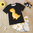 thumbnail image 2 of Hessimy Toddler Boy Summer Outfit Short Sleeve T Shirt Shorts Set Neutral Clothes（Black,5-6 Years), 2 of 5